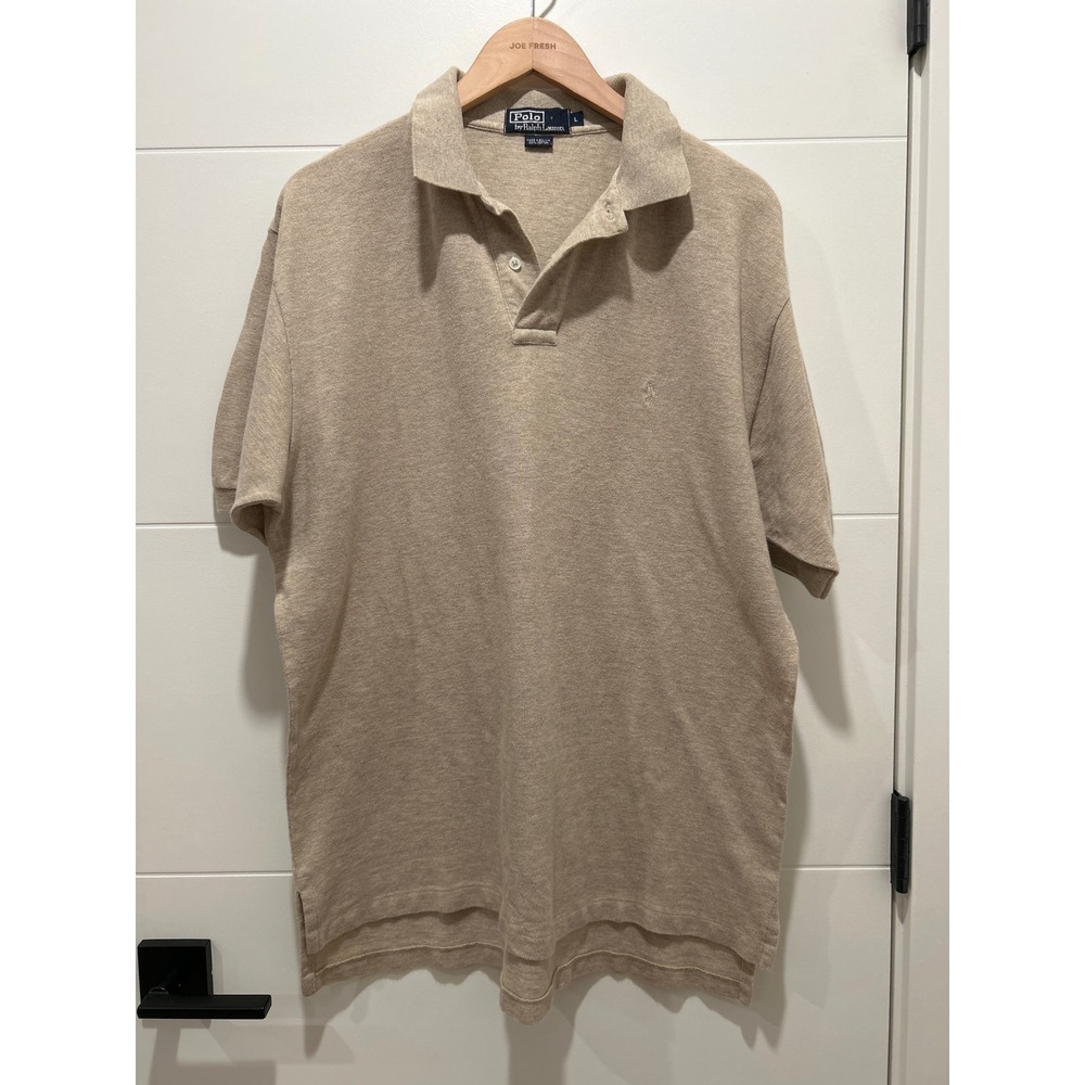 Polo Ralph Lauren Mens Large Tan Beige Pique Cotton Short Sleeve Polo Shirt L